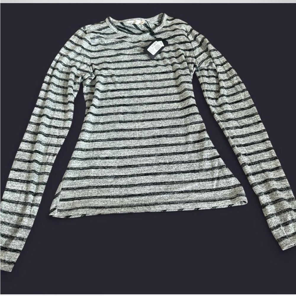 rag & bone Black and Gray Striped Long Sleeve Top
